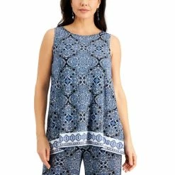 Cheap ⌛ Kasper Printed Contrast-Trim Top Chambray Multi 😉