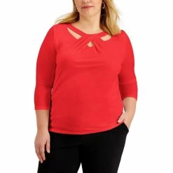 Wholesale 👏 Kasper Plus Size Twist-Neck Top Fire Red 🎁