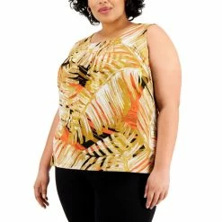 Cheap Kasper Store 34 Best deal ๐ Kasper Plus Size Printed Pintuck Camisole Top Butterscotch Multi ๐ฅ