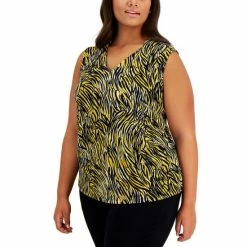 Discount 😍 Kasper Plus Size Printed Sleeveless Top Butterscotch 🔥