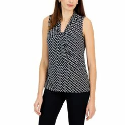 Discount 🎁 Kasper Petite Sleeveless Knot Neckline Top Black/vanilla Ice ✔️