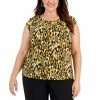 Deals 🛒 Kasper Plus Size Ity Printed Cap-Sleeve Top Marigold Combo ❤️