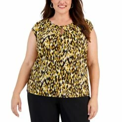 Deals 🛒 Kasper Plus Size Ity Printed Cap-Sleeve Top Marigold Combo ❤️