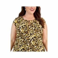 Deals 🛒 Kasper Plus Size Ity Printed Cap-Sleeve Top Marigold Combo ❤️ -Cheap Kasper Store unnamed file 1060