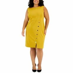 Discount ✨ Kasper Plus Size Sleeveless Snap Sheath 👗 Dress Marigold 😍