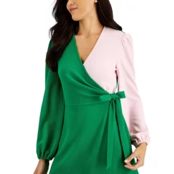 Outlet 😉 Kasper Colorblocked Surplice Side-Tie 👗 Dress Green/pink 😀 -Cheap Kasper Store unnamed file 107