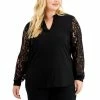 Budget 🎁 Kasper Plus Size Lace-Sleeve Split-Neck Top Black ⌛ -Cheap Kasper Store unnamed file 1072