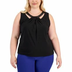 Best reviews of 🔔 Kasper Plus Size Faux-Leather-Trim Twisted Top Black 🤩