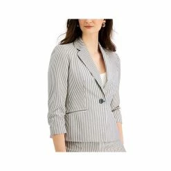 Buy 🎁 Kasper Petite Seersucker Ruched-Sleeve Jacket Grey/white 🛒 -Cheap Kasper Store unnamed file 1086