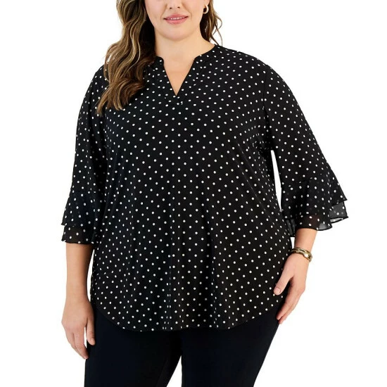 Hot Sale ๐ฅ Kasper Plus Size Dot-Print Flutter-Sleeve Blouse Black/vanilla Ice ๐ฅฐ 3 Hot Sale ๐ฅ Kasper Plus Size Dot-Print Flutter-Sleeve Blouse Black/vanilla Ice ๐ฅฐ