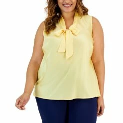 Best reviews of 🛒 Kasper Plus Size Sleeveless Bowtie-Neck Blouse Pale Yellow 👏
