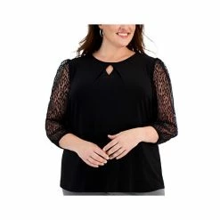 Brand new 🤩 Kasper Plus Size Pleated-Neck Lace-Sleeve Top Black ✔️ -Cheap Kasper Store unnamed file 1098