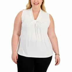 Buy 💯 Kasper Plus Size Solid Knot-Front Sleeveless Blouse Vanilla Ice 🤩