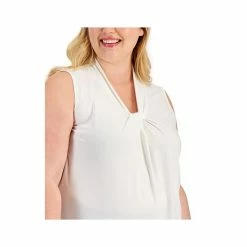 Buy 💯 Kasper Plus Size Solid Knot-Front Sleeveless Blouse Vanilla Ice 🤩 -Cheap Kasper Store unnamed file 1101