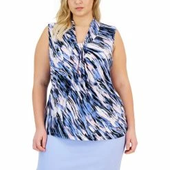 Flash Sale 🥰 Kasper Plus Size Printed Sleeveless Twisted-Neck Top California Sky Multi ⭐