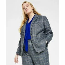 Best Pirce 😉 Kasper Plus Size Glen Plaid Two-Button Blazer Royal Blue Combo ⭐