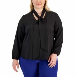 Hot Sale 😉 Kasper Plus Size Solid Bow-Front Blouse Kasper Navy 🛒