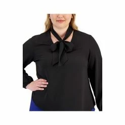 Hot Sale 😉 Kasper Plus Size Solid Bow-Front Blouse Kasper Navy 🛒 -Cheap Kasper Store unnamed file 1115