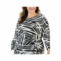 Discount 👍 Kasper Plus Size Printed 3/4-Sleeve Side-Tie Blouse Black / Vanilla Ice 🌟 -Cheap Kasper Store unnamed file 1127