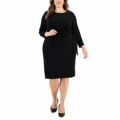 Cheap โ Kasper Plus Size Anise Faux-Wrap 3/4-Sleeve ๐ Dress Black โญ