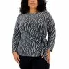 Best deal 👏 Kasper Plus Size Printed Tie-Waist 3/4-Sleeve Top Black/silver 🤩