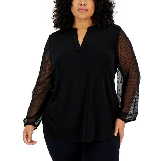 Buy ๐ Kasper Plus Size Split-Neck Clip-Dot-Sleeve Tunic Black ๐ 3 Buy ๐ Kasper Plus Size Split-Neck Clip-Dot-Sleeve Tunic Black ๐