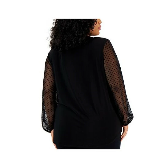 Buy ๐ Kasper Plus Size Split-Neck Clip-Dot-Sleeve Tunic Black ๐ 4 Buy ๐ Kasper Plus Size Split-Neck Clip-Dot-Sleeve Tunic Black ๐ - Image 2