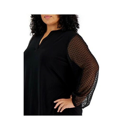 Buy ๐ Kasper Plus Size Split-Neck Clip-Dot-Sleeve Tunic Black ๐ 5 Buy ๐ Kasper Plus Size Split-Neck Clip-Dot-Sleeve Tunic Black ๐ - Image 3
