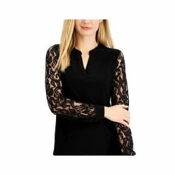 Best deal 💯 Kasper Petite Lace-Sleeve Top Black ⌛ -Cheap Kasper Store unnamed file 1150