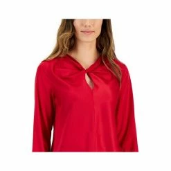 Promo 🌟 Kasper 👩 Women's Twisted Keyhole-Neck Long-Sleeve Top Fire Red ⭐ -Cheap Kasper Store unnamed file 1174