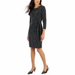 Outlet ⌛ Kasper Petite Metallic Side-Tie Midi 👗 Dress Black/silver 👏