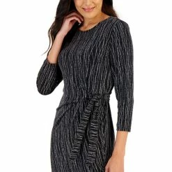 Outlet ⌛ Kasper Petite Metallic Side-Tie Midi 👗 Dress Black/silver 👏 -Cheap Kasper Store unnamed file 1202