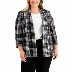 Cheap 👏 Kasper Plus Size Plaid Sequin Open-Front Blazer Black/silver 👏