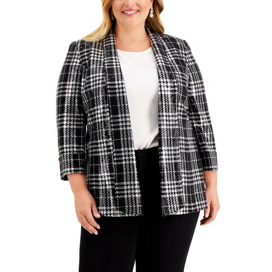 Cheap ๐ Kasper Plus Size Plaid Sequin Open-Front Blazer Black/silver ๐ 3 Cheap ๐ Kasper Plus Size Plaid Sequin Open-Front Blazer Black/silver ๐