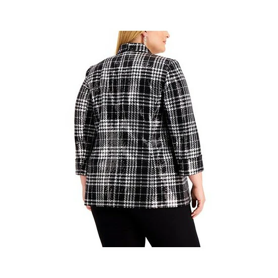 Cheap ๐ Kasper Plus Size Plaid Sequin Open-Front Blazer Black/silver ๐ 4 Cheap ๐ Kasper Plus Size Plaid Sequin Open-Front Blazer Black/silver ๐ - Image 2