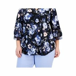 Coupon 😍 Kasper Plus Size Floral V-Neck Flutter-Sleeve Top Black Multi 🎁 -Cheap Kasper Store unnamed file 1211