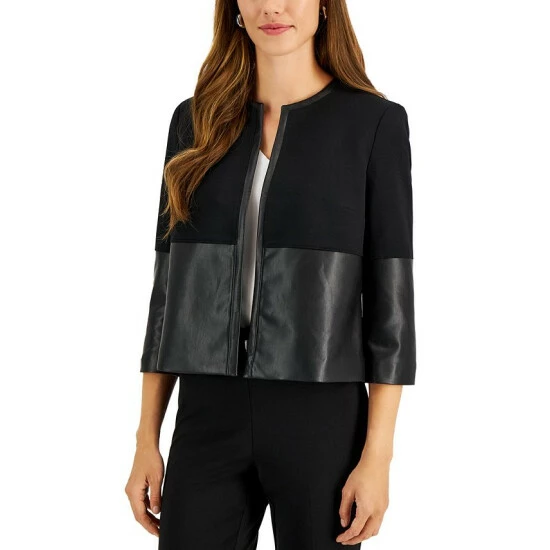 New ๐ Kasper ๐ฉ Women's Faux-Leather Combo Jacket, Created For Macy's Black ๐ 3 New ๐ Kasper ๐ฉ Women's Faux-Leather Combo Jacket, Created For Macy's Black ๐