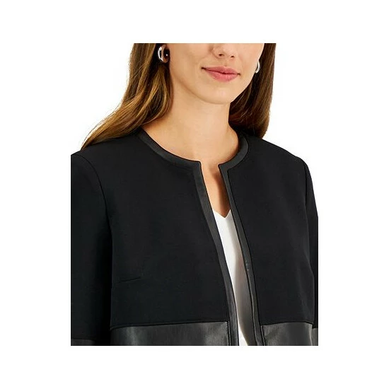 New ๐ Kasper ๐ฉ Women's Faux-Leather Combo Jacket, Created For Macy's Black ๐ 5 New ๐ Kasper ๐ฉ Women's Faux-Leather Combo Jacket, Created For Macy's Black ๐ - Image 3