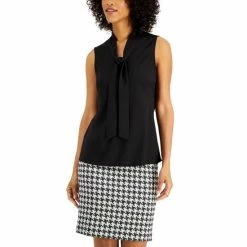 Deals 🛒 Kasper Sleeveless Tie-Neck Top, Regular And Petite Sizes Black 🧨