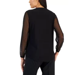 Outlet ✔️ Kasper 👩 Women's Dotted Sheer-Sleeve Top Black 🔥 -Cheap Kasper Store unnamed file 149