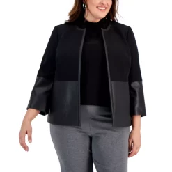 Discount ✨ Kasper Plus Size Faux-Leather Collarless Jacket, Created For Macy's Black 💯 -Cheap Kasper Store unnamed file 154