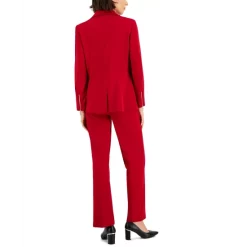 New ✨ Kasper 👩 Women's One-Button Blazer, Printed Cowlneck Cap-Sleeve Blouse & Faux-Fly Pull-On Wide-Leg Pants Fire Red ✔️ -Cheap Kasper Store unnamed file 161