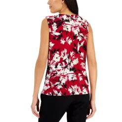 Hot Sale 👏 Kasper 👩 Women's Pleated Keyhole-Neck Top Fire Red/pebble Combo 👍 -Cheap Kasper Store unnamed file 168