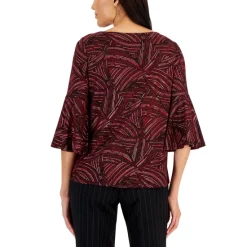 Top 10 ❤️ Kasper 👩 Women's Bell-Sleeve Knit Top Fire Red Combo ⌛ -Cheap Kasper Store unnamed file 193