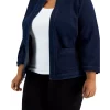 New 🔔 Kasper 👩 Women's Colorblocked Open-Front 3/4-Sleeve Blazer Vanilla Ice/black 🛒