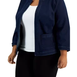 New 🔔 Kasper 👩 Women's Colorblocked Open-Front 3/4-Sleeve Blazer Vanilla Ice/black 🛒