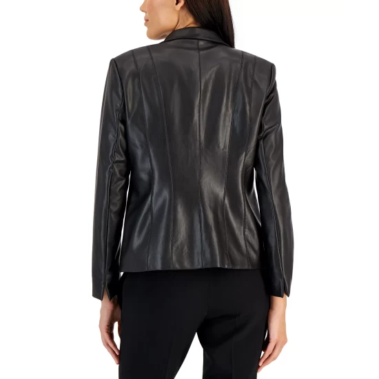 Best Sale โญ Kasper ๐ฉ Women's Faux-Leather Seamed One-Button Jacket Black ๐ 6 Best Sale โญ Kasper ๐ฉ Women's Faux-Leather Seamed One-Button Jacket Black ๐ - Image 4
