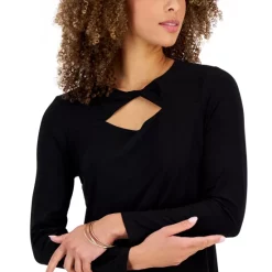 Outlet 🥰 Kasper 👩 Women's 3/4-Sleeve Twisted Neck Top Black 😍 -Cheap Kasper Store unnamed file 237