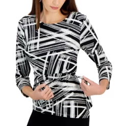 Budget ⌛ Kasper 👩 Women's Tweed 3/4-Sleeve Open-Front Jacket, Sleeveless Tie-Neck Top, & Slim Straight-Leg Pants California Sky 🔥