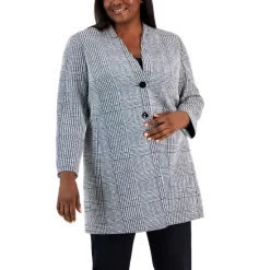 Outlet 🥰 Kasper Plus Size Houndstooth-Plaid Two-Button Longline Blazer Black/vanilla Ice 😍 -Cheap Kasper Store unnamed file 279